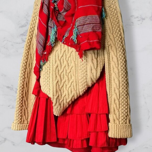 Women's Vintage Upcycled Taffeta RED Pleated Multi-tiered Mini Skirt - Picture 16 of 16